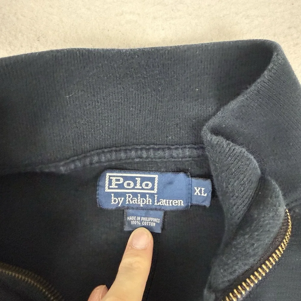 Polo‎ Ralph Lauren Mens XL Black Quarter Zip Pullover Sweater Purple Pony